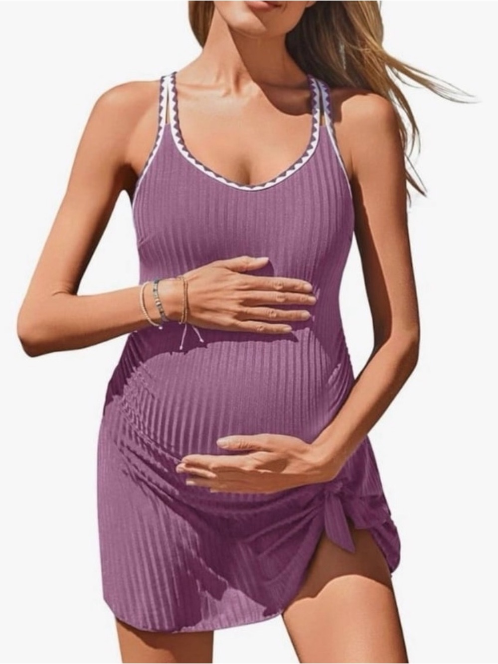Maternity Ribbed Scoop Neck One-Piece Swimsuit - Purple